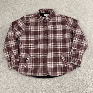 Carhartt Fleece Lined Flannel Shirt Women L Maroon Workwear Button Shacket